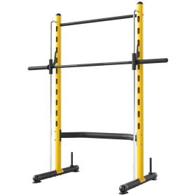 Soozier Squat Rack with Pull Up Bar and Barbell Bar Adjustable Bench Press Multi-Function Weight Lifting Half Rack, Yellow