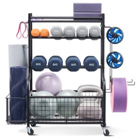 Yoga Mat Storage Rack, Powder Coated Finish Steel Yoga Mat Holder, Home Gym Workout Equipment Organizer with Hooks & Wheels