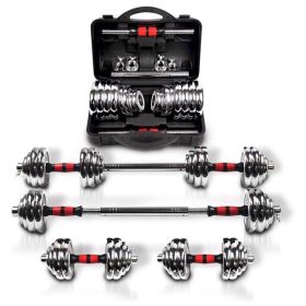 Adjustable Dumbbell Set With 3 in 1 Dumbbell Barbell Metal Connecting Rod, Chromed Weights, Hardcover Gift Box, Adjustable Weight Sets up to 110l